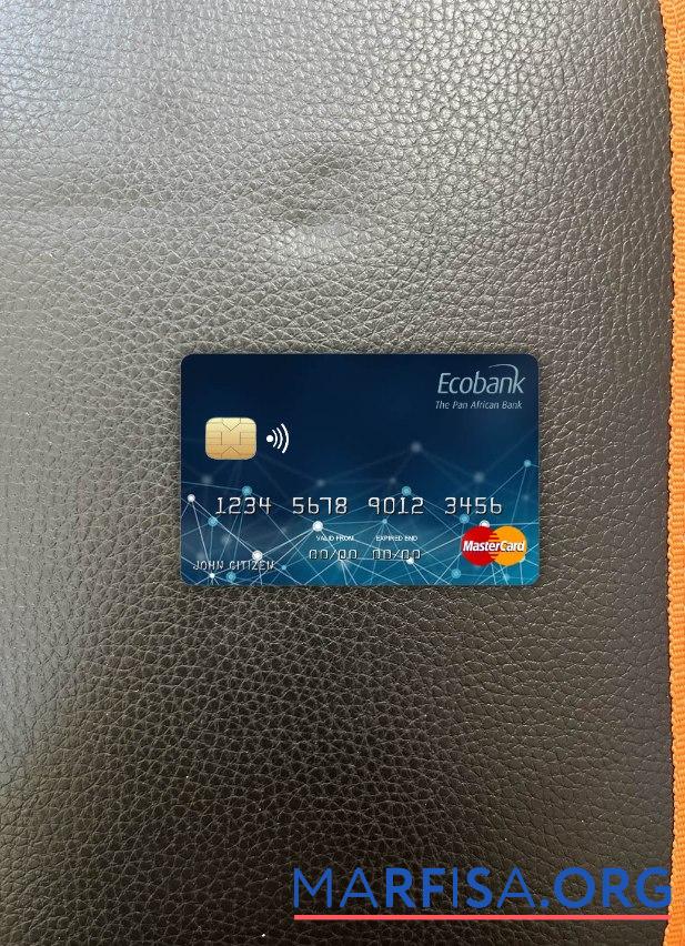 Realistic Central African Republic Ecobank bank mastercard photolook front example